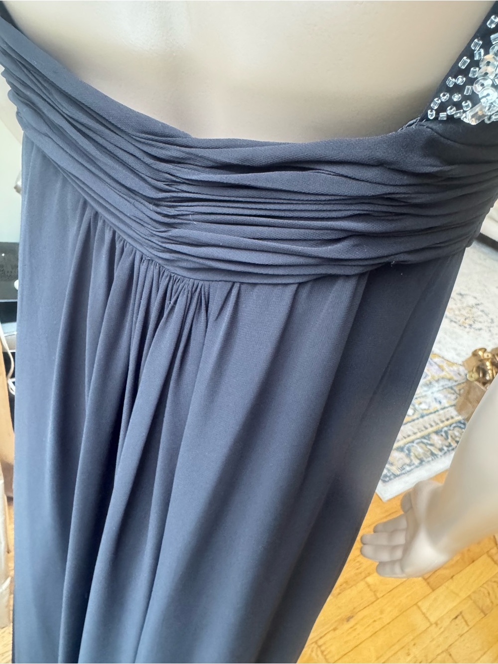 Black Chiffon Halter Evening Gown with Crystal Cross-Strap - Picture 5 of 14